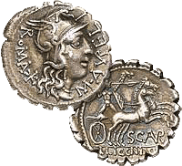 Republican denarius coin of Rome