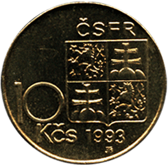 аверс 10 крон Чешская и Словацкая Федеративная Республика