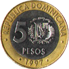 5 pesos 1997 год Доминиканская Республика