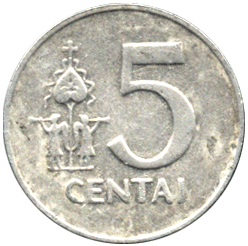 аверс 5 центов 1991 год Литва
