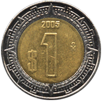 аверс 1 песо Мексика 2005 год