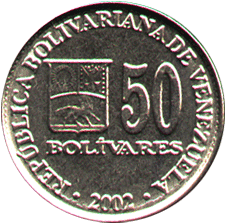 Obverse 50 Bolivar, Venezuela in 2002